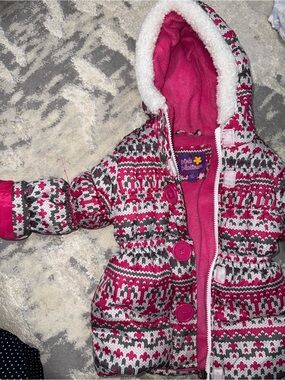 Pink Platinum Bright Pink Fleece Jacket with Patterned Trim